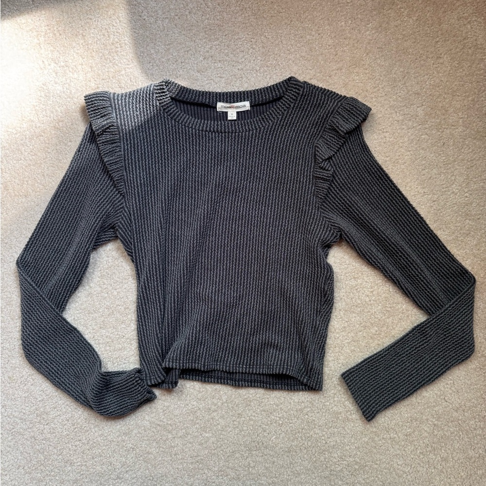 Moa Moa Charcoal Ruffle Sleeve Blouse